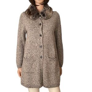 J. Jill Women’s Thick Knit Sweater Faux Fur Collar Jacket